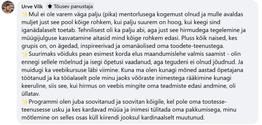 Urve Vilk tagasiside